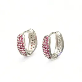 BRINCO ARGOLA ZIRCONIA TURMALINA ROSA