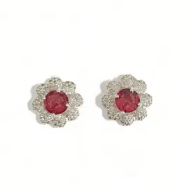 BRINCO FLOR PEDRA RUBI ZIRCONIA CRISTAL
