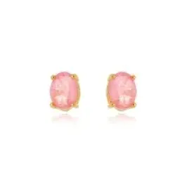 BRINCO OVAL QUARTZO ROSA