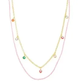 COLAR DUPLO MICANGA ROSA CRISTAIS COLOR