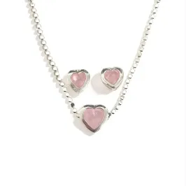 CONJUNTO CORAÇÃO PEDRA ROSA QUARTZO