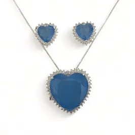 CONJUNTO CORAÇÃO PEDRA TOPAZIO ZIRCONIA CRISTAL