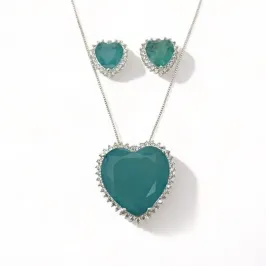 CONJUNTO CORAÇÃO PEDRA TURMALINA ZIRCONIA CRISTAL