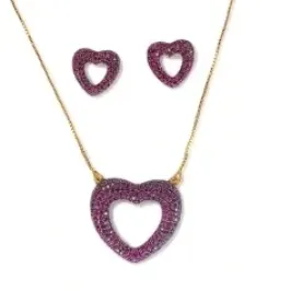 CONJUNTO CORACAO ZIRCONIA ROSA