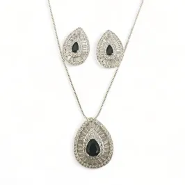 CONJUNTO GOTA PEDRA ONIX BAGUETE  ZIRCONIA CRISTAL