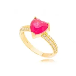 ANEL CORACAO ROSA ZIRCONIA CRISTAL