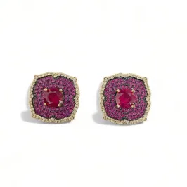 BRINCO FLOR PEDRA RUBI ZIRCONIA COLOR
