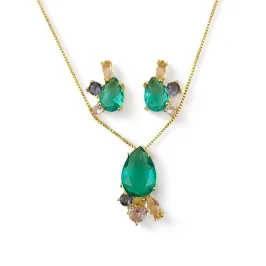 CONJUNTO GOTA PEDRA TURMALINA COLOR