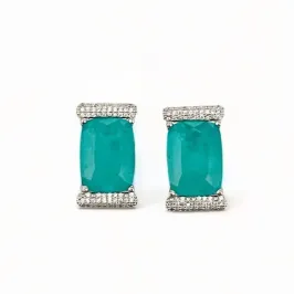 BRINCO RETANGULO PEDRA TURMALINA ZIRCONIA CRISTAL