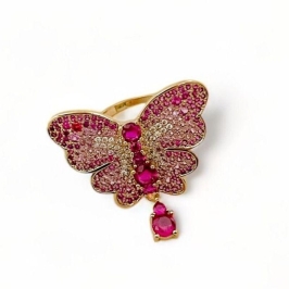 ANEL BORBOLETA RUBELITA ZIRCONIA CRISTAL 18
