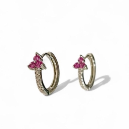 BRINCO ARGOLA FLOR QUARTZO ROSA