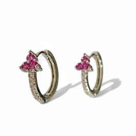 BRINCO ARGOLA FLOR QUARTZO ROSA