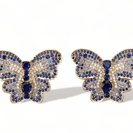 BRINCO BORBOLETA SAFIRA ZIRCONIA CRISTAL