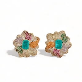 BRINCO FLOR TURMALINA ZIRCONIA COLOR