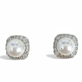 BRINCO QUADRADO PEROLA ZIRCONIA CRISTAL