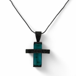 COLAR PINGENTE CRUZ PEDRA TURMALINA ZIRCONIA ONIX
