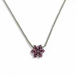 COLAR PINGENTE FLOCO ZIRCONIA QUARTZO ROSA