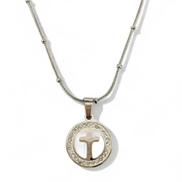 COLAR PINGENTE MEDALHA CRUZ ZIRCONIA CRISTAL