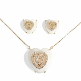 CONJUNTO CORAÇÃO MADREPEROLA ZIRCONIA CRISTAL