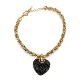 PULSEIRA CORDÃO BAIANO PINGENTE CORAÇÃO ZIRCONIA ONIX