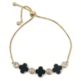 PULSEIRA TREVOS PRETO CRISTAIS