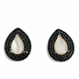 BRINCO GOTA PEDRA OLHO DE GATO ZIRCONIA ONIX