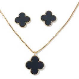 CONJUNTO TREVO PEDRA ONIX