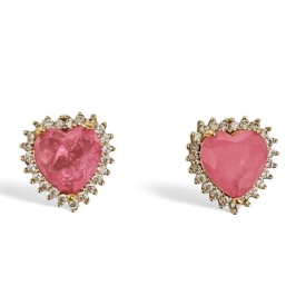 BRINCO CORAÇÃO PEDRA QUARTZO ROSA ZIRCONIA CRISTAL
