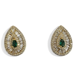 BRINCO GOTA PEDRA ESMERALDA ZIRCONIA CRISTAL