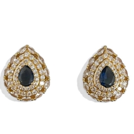BRINCO GOTA PEDRA SAFIRA ZIRCONIA CRISTAL