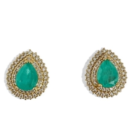 BRINCO GOTA PEDRA TURMALINA ZIRCONIA CRISTAL