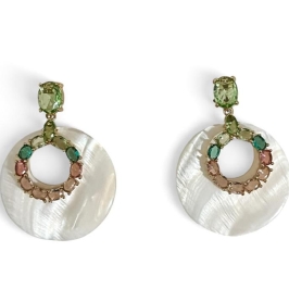 BRINCO PENDENTE CIRCULO MADREPEROLA ZIRCONIA COLOR