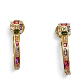 BRINCO ARGOLA BAGUETE COLOR ZIRCONIA CRISTAL
