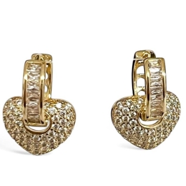 BRINCO ARGOLA PINGENTE CORAÇÃO ZIRCONIA CRISTAL