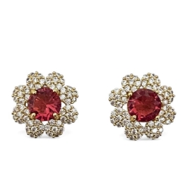 BRINCO FLOR PEDRA RUBI ZIRCONIA CRISTAL
