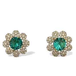 BRINCO FLOR PEDRA TURMALINA ZIRCONIA CRISTAL