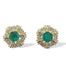 BRINCO FLOR PEDRA TURMALINA ZIRCONIA CRISTAL