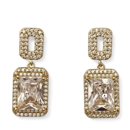 BRINCO PENDENTE RETANGULAR PEDRA ZIRCONIA CRISTAL