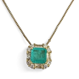 COLAR QUADRADO PEDRA TURMALINA ZIRCONIA CRISTAL