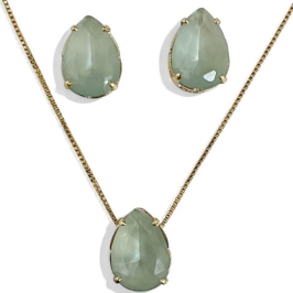 CONJUNTO GOTA PEDRA PRASIOLITA