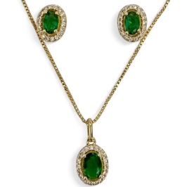 CONJUNTO OVAL PEDRA ESMERALDA ZIRCONIA CRISTAL