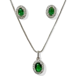CONJUNTO OVAL PEDRA ESMERALDA ZIRCONIA CRISTAL