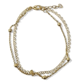 PULSEIRA DUPLA BOLINHA LISA CORAÇÃO VAZADO