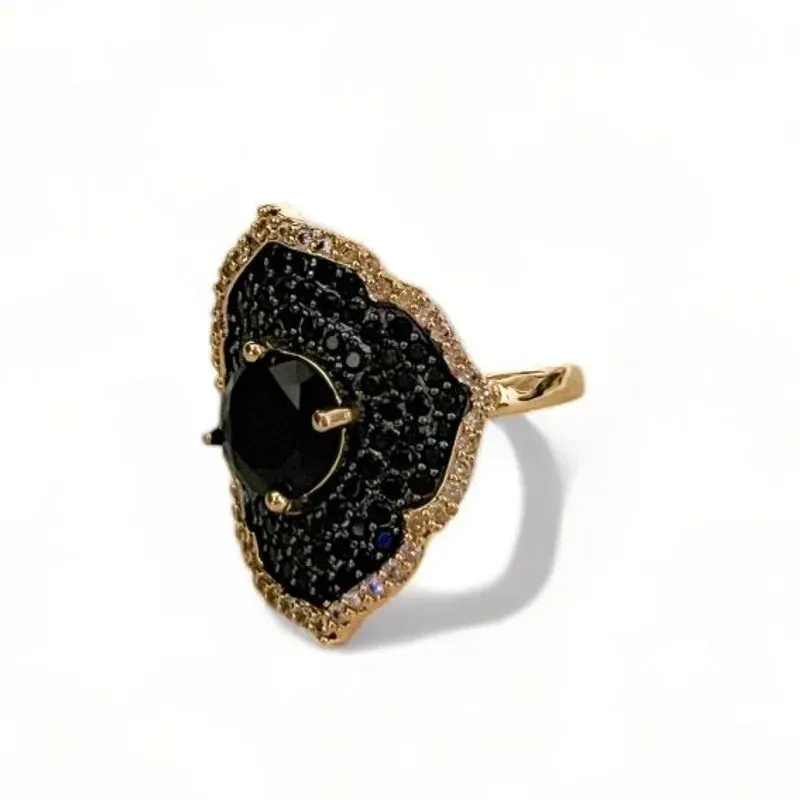 ANEL FLOR PEDRA ONIX ZIRCONIA COLOR 19