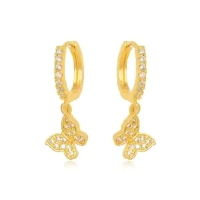 BRINCO ARGOLA BORBOLETA ZIRCONIA CRISTAL
