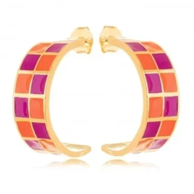 BRINCO ARGOLA ESMALTADA LARANJA ROSA