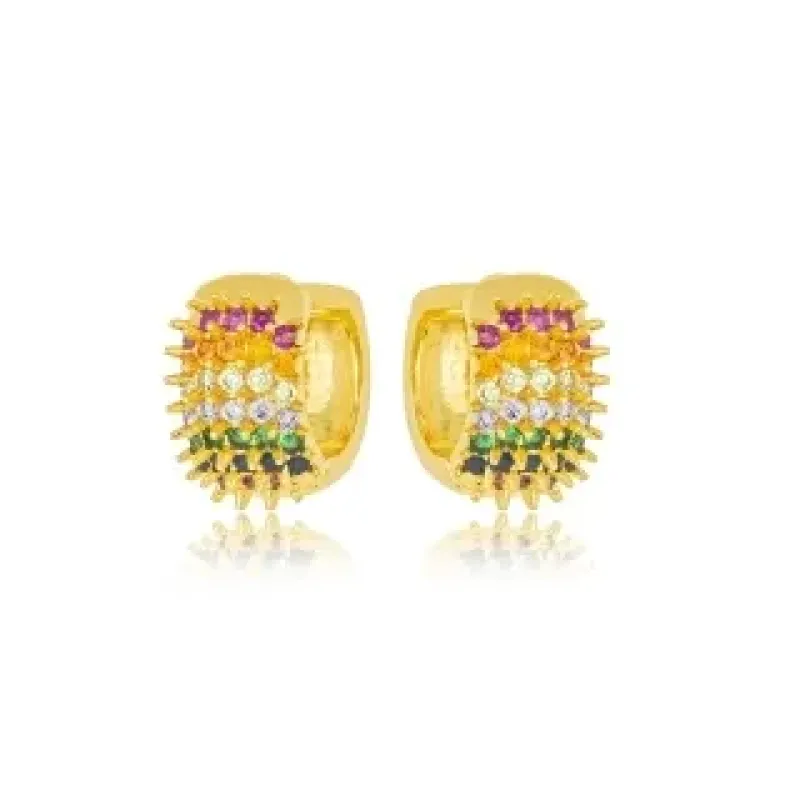 BRINCO ARGOLA SPIKES ZIRCONIA COLOR