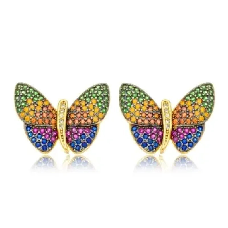 BRINCO BORBOLETA ZIRCONIA COLOR