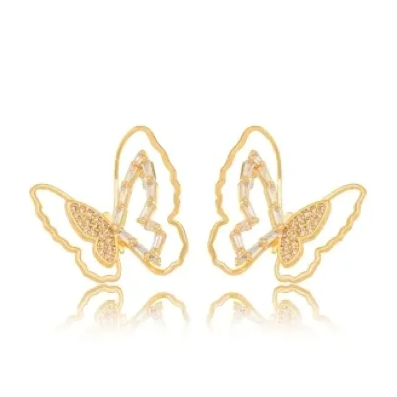 BRINCO BORBOLETA ZIRCONIA CRISTAL