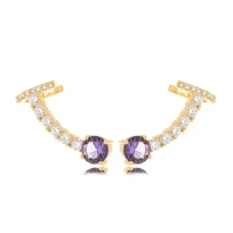 BRINCO EAR CUFF AMETISTA ZIRCONIA CRISTAL